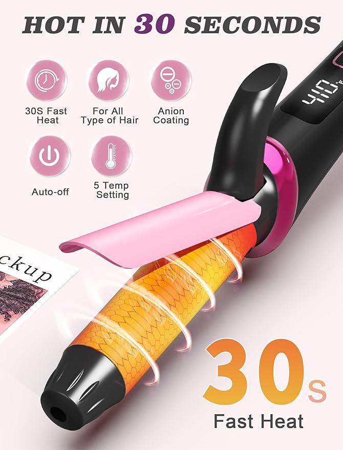Mini Curling Iron for Travel,110~240V Dual Voltage with European Plug Adapter,Small Curling Iron for Short Hair,Tiny Curling Irons for Women,Anti-Scald Cover,Auto-Off,5 Temp Digital Settings,1 Inch