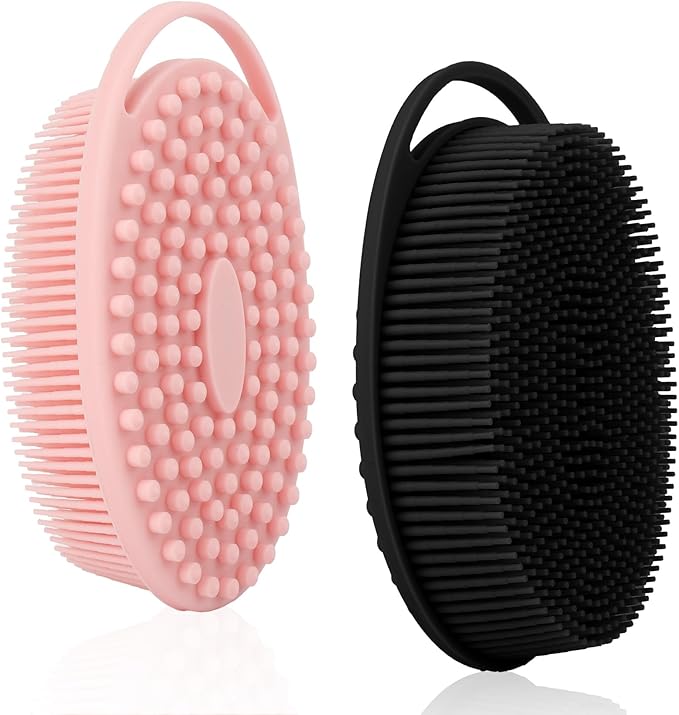 Soft Silicone Body Scrubber, 2 PCS Exfoliating Silicone Loofah, Body Scrubber Shower Brush Exfoliating and Massage 2 in 1, Bath Shower Brush for Cleaning Sensitive Skin Kids Women Men, Lather Well