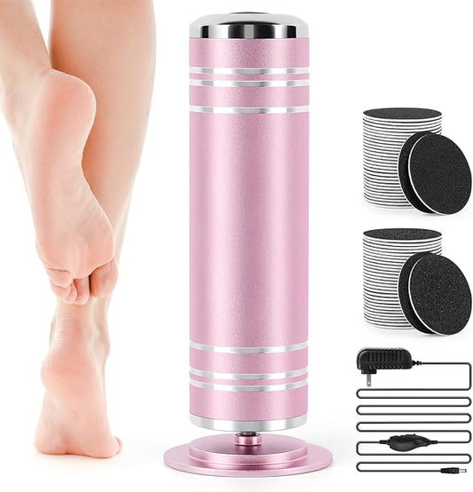 Electric Foot File Callus Remover: Adjustable Speed 1000RPM Feet File Grinder with 60 Pcs Sandpaper Discs - Professional Pedicure Tools for Dead Skin Calluses (Pink)