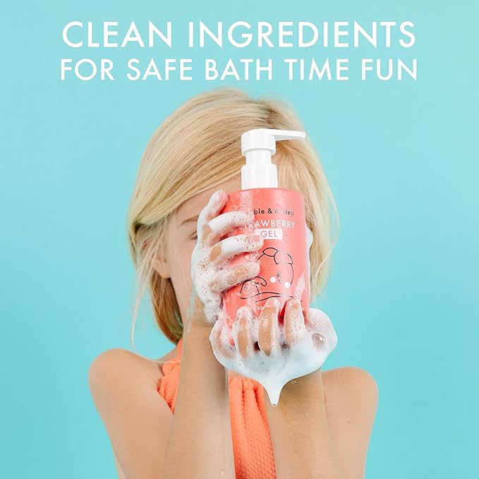 Dabble & Dollop All Natural Strawberry 3-in-1 Body Wash, Shampoo & Bubble Bath for Kids – Tear-Free, Gentle, Hypoallergenic, Vegan, No Parabens or Sulfates (10 fl oz, Pack of 2)