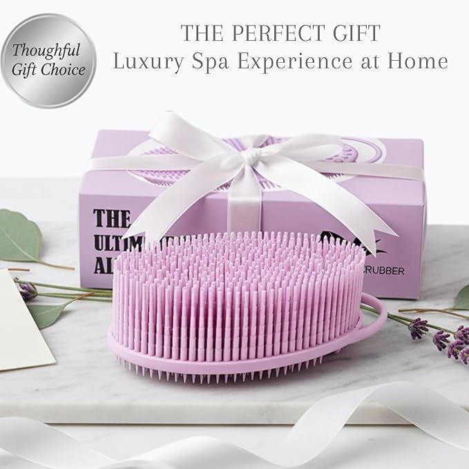 Exfoliating Body Scrubber Silicone - Textured Back Scrubber Shower Brush - Avilana Bath Loofah Alternative Dual Sided - Gentle Smoothing Body Wash Tool Rough Skin - Gift Women Men