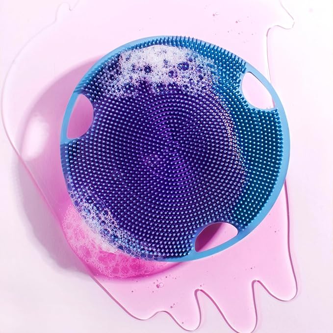 Boie USA Flat Body Scrubber - Soft Silicone-Like Exfoliating Shower Scrubber & Body Cleansing Brush - Stick-to-Wall Loofah Replacement - Body Exfoliator for All Skin Types (Yellow)