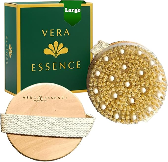 Large Dry Brushing Body Brush - Natural Boar Bristle Brush for Lymphatic Drainage, Cellulite, Blood Circulation - Skin Massage Nodes for Detox, Flawless Skin, Exfoliating Body Scrubber