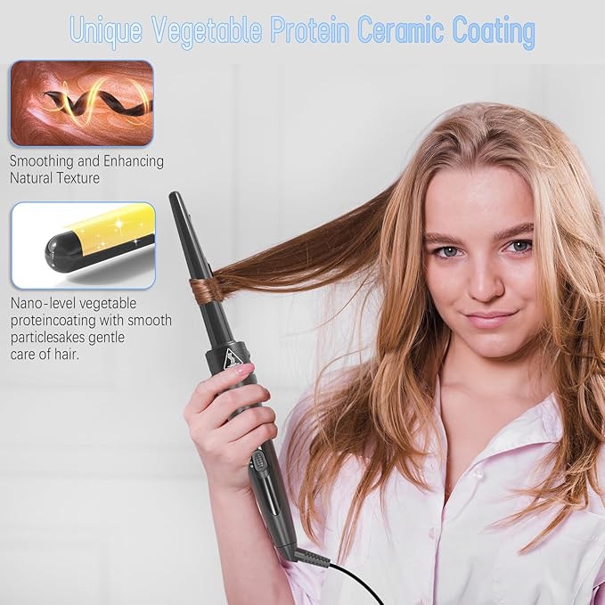 5-in-1Ceramic Tourmaline Curling Iron Set - 0.35"-1.25" Interchangeable Barrels Adjustable Temp 180°F-450°F, Fast Heat-up Insulated Gloves & Swivel Cord for All Hair Types (Travel-Friendly)