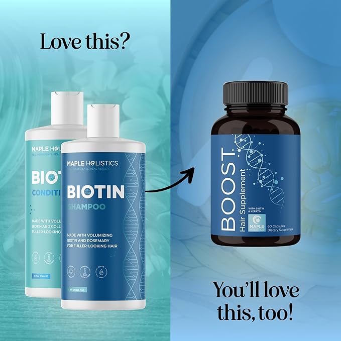 Rosemary Biotin Shampoo and Conditioner Set - Volumizing Shampoo and Conditioner for Thinning Hair for Women & Men with Nourishing B Vitamins - Color Safe Sulfate Paraben & Silicone Free (8 Fl Oz)