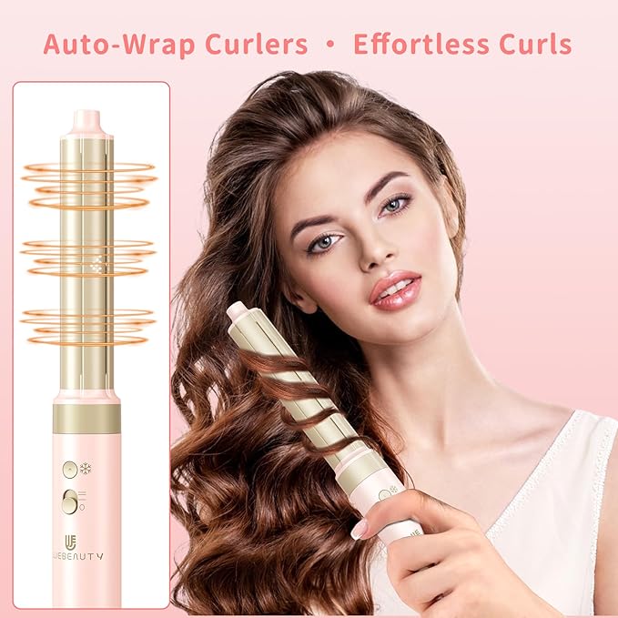 Hair Dryer Brush 8-in-1 Dual Voltage Hot Air Styler – Fast-Drying 110,000 RPM Ionic Blow Dryer with Straightener & Curler Attachments, Frizz-Free Volumizing Styler with Protective Hard Case-Pink