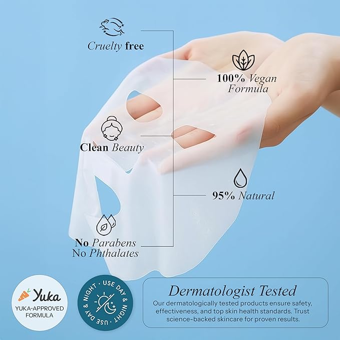 Hyaluronic & Ceramide Sheet Mask – Dermatologist Tested Korean Face Mask for Hydration, Wrinkle Care & Skin Nourishment – Collagen Facial Sheet Mask for Calming & Smoothing – 5 Pack