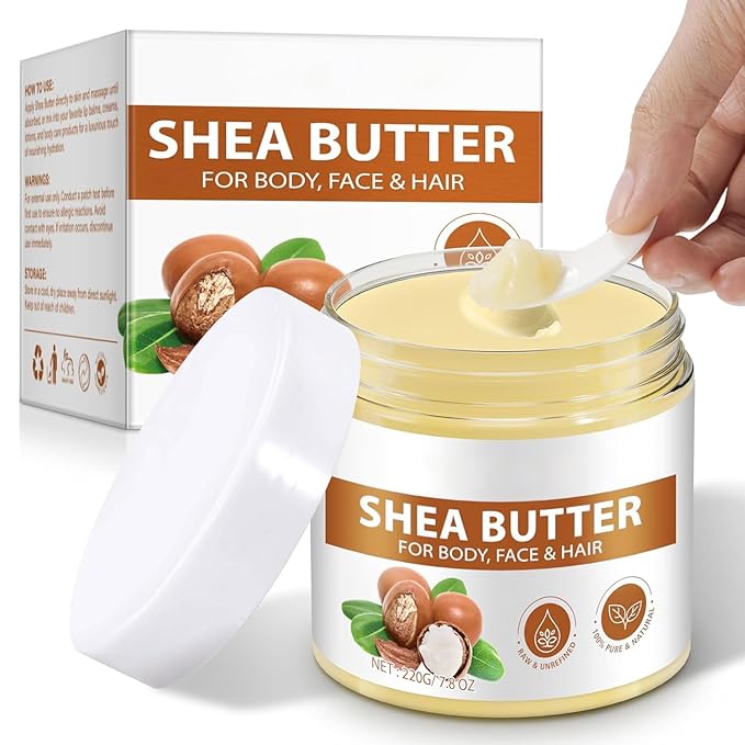 Shea Butter Raw Organic,Pure Shea Butter Unrefined for Body, Face & Hair,Long-Lasting Hydration for Dry Skin, Hair Care, DIY Lip Balm, Natural Moisturizer-100% Natural Vitamin A, E & F-7.8 oz