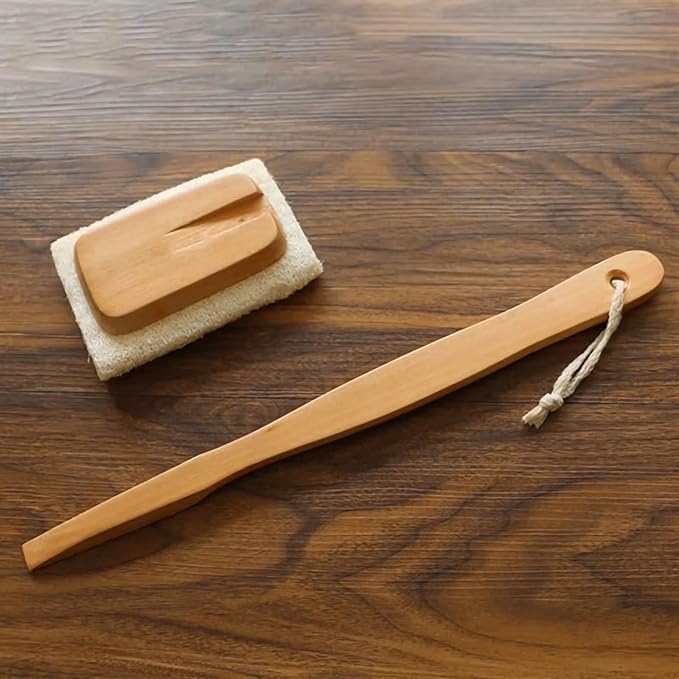 Loofah Bath Brush Set – Detachable Loofah Sponge Brush with Long Handle, 2-Pack for Back Scrubbing and Full Body Exfoliation