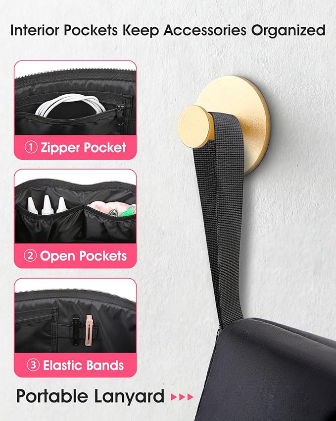 Hair Tools Travel Bag with Heat-Resistant Mat, Large Capacity Organizer for Curling Iron, Flat Iron, Blow Dryer & Hair Accessories, Portable Travel Case for Styling Tools (Midnight)