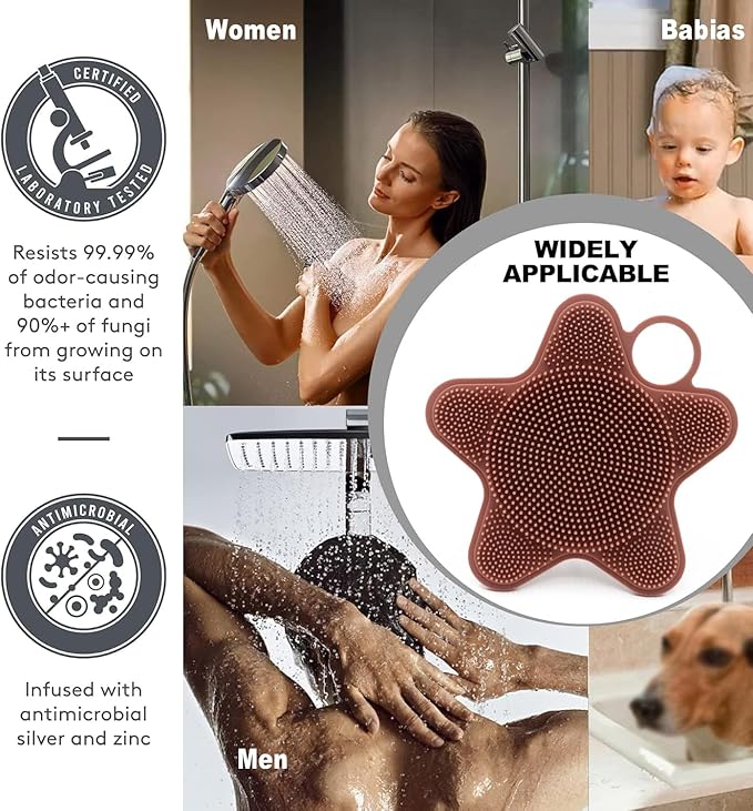 LUCKSTELLA 2 in 1 Silicone Body Scrubber, Food-Grade Silicone Body Brush for Shower, Gentle Exfoliating and Lather Well, Gentle Scrubber for Sensitive Skin, Easy-to-Clean(Coffee,1-Pack)