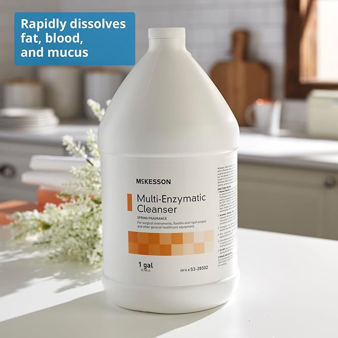 McKesson Multi-Enzymatic Cleanser for Surgical Instruments & General Healthcare Equipment, 1 Gallon [Pack of 4] Spring Fresh
