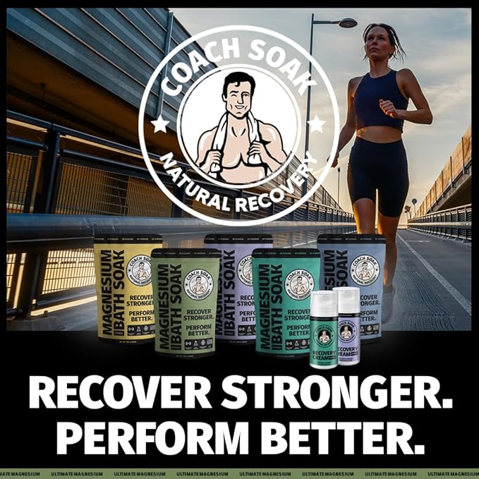 Coach Soak Recovery Bath Soak - Alternative to Epsom Salt Bath Soak - Fast-Absorbing Pure Magnesium Flakes & Dead Sea Salt with 21 Minerals, Bath Salts & Essential Oils - 3 lb, Eucalyptus Tee Tree