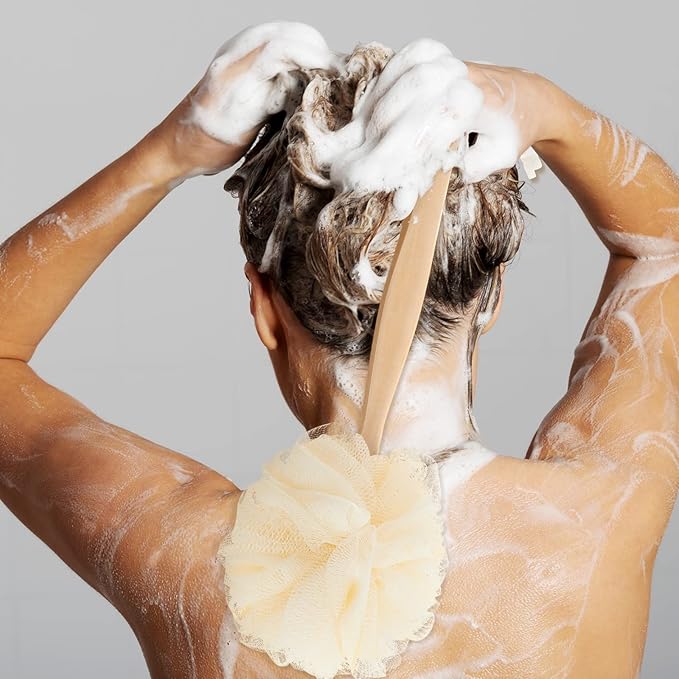 Tessco for you 12 Pcs Large Loofah on a Stick Shower Loofah with Long Handle Back Scrubber for Shower PE Body Bath Sponge Soft Spa Mesh Brush Wash Exfoliating Luffas for Men Women(Dark Color)