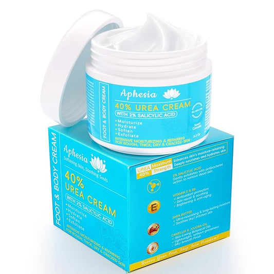 Updated Urea Cream for Feet with Maximum Strength 40% Urea, Plus 2% Salicylic Acid 5.3 Oz Lightweight Foot Body and Hand Moisturizing Cream with Vitamin E, B6 & Shea Butter (Light Camellia)