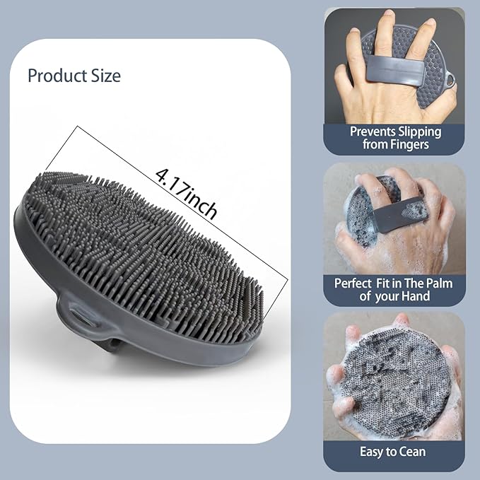 Silicone Body Scrubber-Silicone Shower Brush for Gentle Exfoliating & Lathering with Body Scrub & Wash, Durable & Hygienic, Deep Cleansing Exfoliator for All Skin Types - Shower Essential(1Pack.Grey)