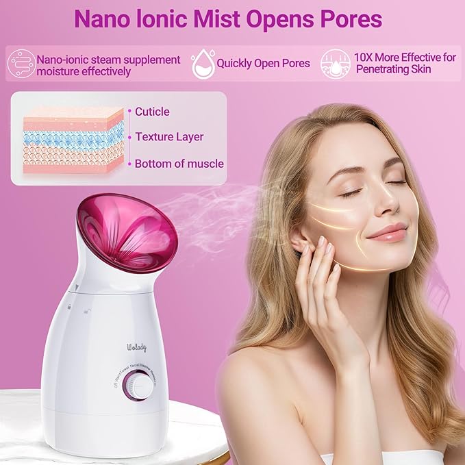 Facial Steamer Large 3-in-1, Towel Warmer & Humidifier Mode, Nano-Ionic Face Steamer with Skin Care Tools, Facial Pores Deep Cleaning, Warm Mist Home Sauna Spa for Women, Birthday Gifts