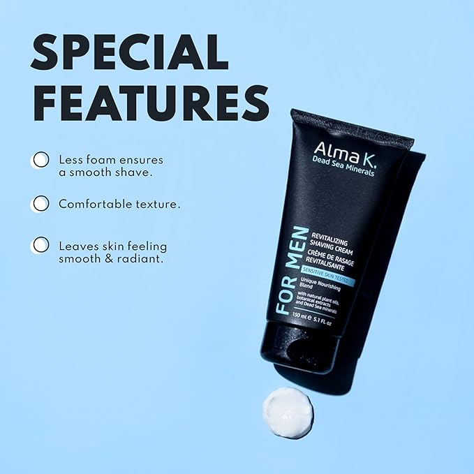 Alma K Revitalizing Shaving Cream - Nourishing and Calming Mens Shaving Cream with Dead Sea Minerals, Argan Oil - Gentle Shave Cream for Men - 5.1 oz