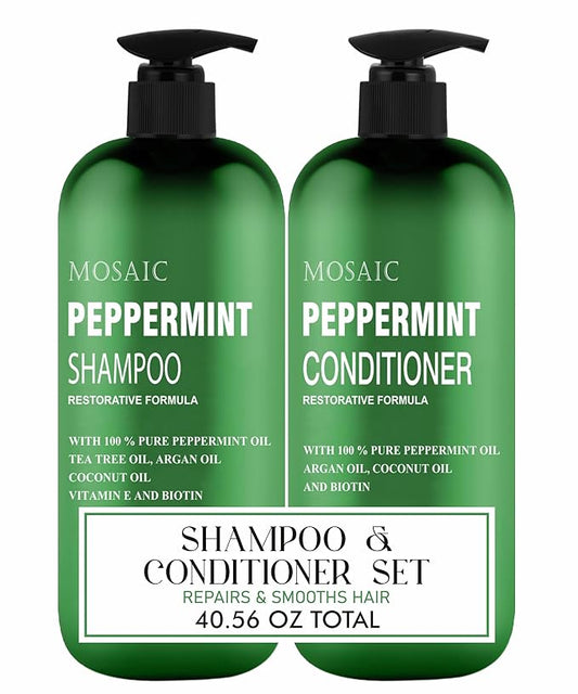 Peppermint Oil Shampoo and Conditioner Set for Hair Growth and Thickening - For Thinning Hair and Hair Loss Treatments for Women & Men, Sulfate Free, 20.2 FL Oz Each