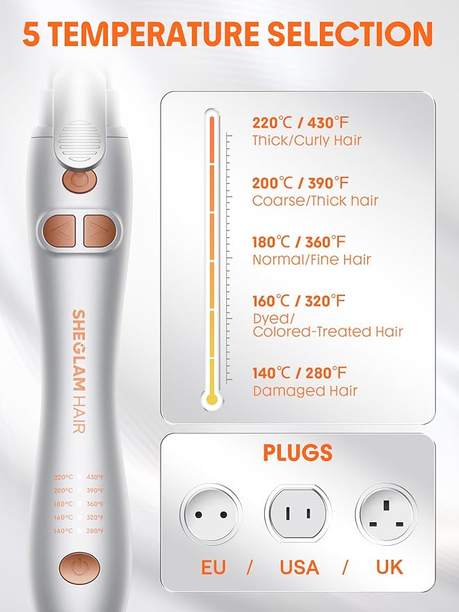 SHEGLAM Rotating Curling Iron Extra Long, Curl Cycle, 1 Inch Automatic Curling Wand for Long Hair, Self Spinning Barrel up to 430°F, Dual Voltage