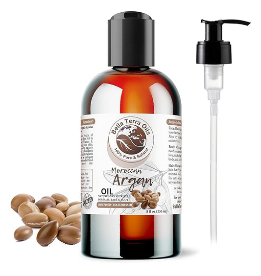 Bella Terra Oils - Argan Oil 8 oz - Pure Moroccan Elixir, Enhances Shine in Hair, Deeply Nourishes Skin