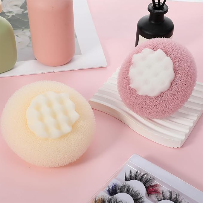 2 Pcs Soft Sunflower Suction Cup Bath Ball Bath Body Brush Exfoliating Mesh Bath Sponge Cleaning Scrubber Bath Sponge Brush with Comfortable Non-Slip Handle