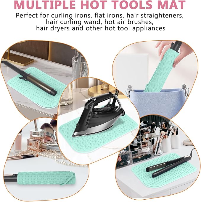 Larger Size Silicone Heat Resistant Mat for Curling Irons, Flat Irons, Hair Straightener and Other Hair Styling Tools, Portable Hot Tools Pad Cover for Travel Vanity Salon(12.0" x 9.0")