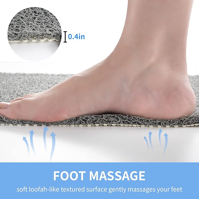 Non-Slip Shower Mat Bathtub Mat for Bath Tub,Anti Slip Bath Tub Mat,Floor Mat,Soft PVC Loofah Bathroom Mats,Foot Scrubber Mat,Quick Drying Easy Cleaning Mats for Wet Areas（40 * 16 Grey）