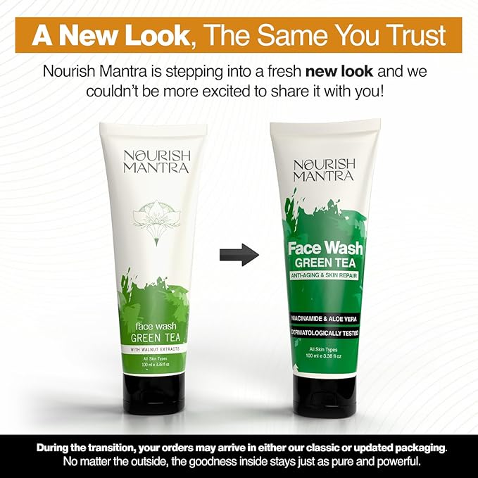 Nourish Mantra Green Tea Tatva Face Wash | With Green Tea, Walnut Powder & Niacinamide| For All Skin Types | 2-in-1 Exfoliator & Face Cleanser | Paraben & SLSSLES Free - 100 ml