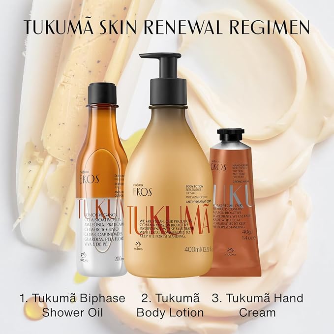 Natura - Ekos Tukumã Biphase Shower Oil - Replenishing in-Shower or Bath Body Oil - Anti-Signs - Scented - Bath Oil - Skin Moisturizer - Vegan Skin Care - Brazilian Beauty Secrets - 6.7 fl oz (200ml)