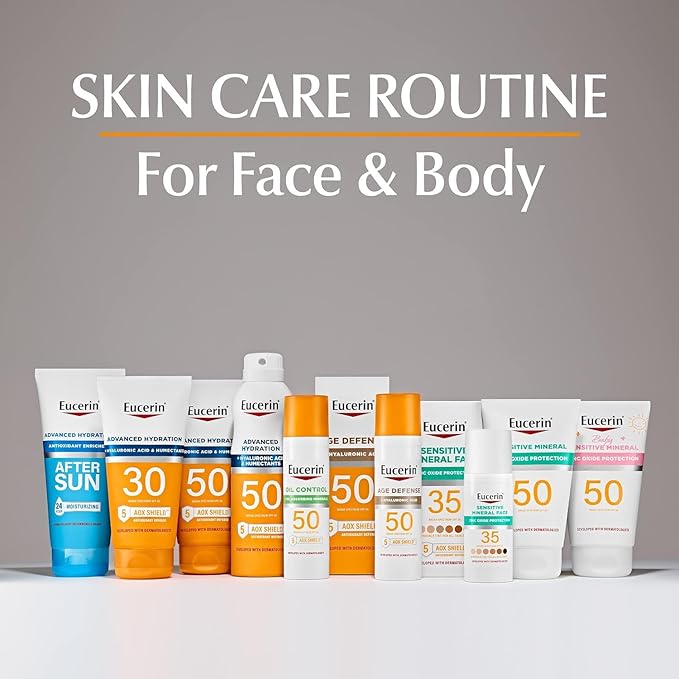 Eucerin Sun Age Defense SPF 50 Face Sunscreen Lotion with Hyaluronic Acid, Hypoallergenic, Non-Comedogenic Sunscreen SPF 50, Holiday Gifts for Self Care, 2.5 Fl Oz Bottle
