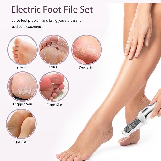 Electric Foot Callus Remover, Rechargeable Electronic Foot File Foot Scrubber Pedicure Kits, Professional Pedicure Tools Smooth Pedicure Wand, Foot Care for Dead Skin Ideal Gift, 3 Rollers,3 Speeds