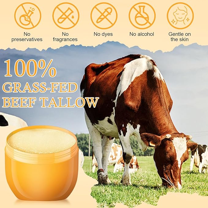 Beef Tallow for Skin, Natural Tallow Balm Face & Body Solid Moisturizer with Raw Honey and Beeswax, Grass-Fed Beef Tallow & Raw Wild Honey Blend, Hydrating Body Lotion for Nourishment,100G/3.5OZ (1PC)