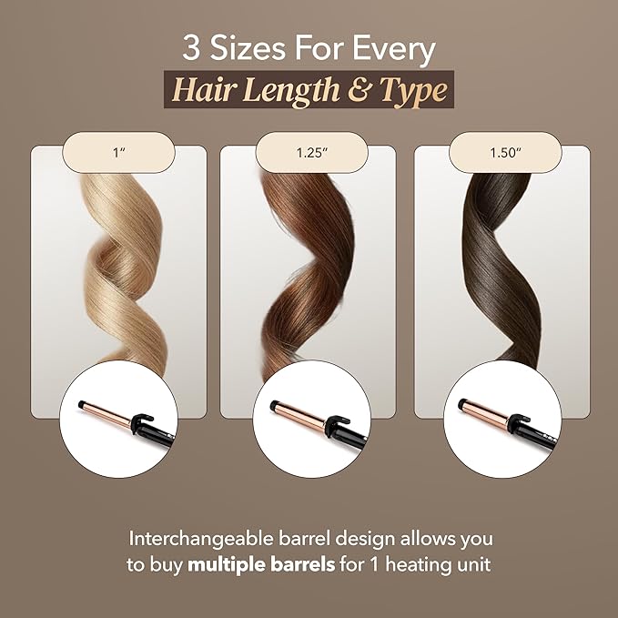 SRILabs CurlQ Curling Iron with 1.25 inch Extra Long Titanium Barrel, Ceramic Paddle Brush, and Thermal Brush with Rapid Heat Up, 12-Temperature Settings, and 360 Degrees Swivel Cord