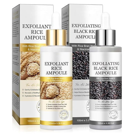 Rice Exfoliating Ampoule Set, Peel Shot Glow Rice Ampoule Duo,Duo for Gentle Peel + Pore Minimizing & Deep Hydration,Body Black and White Rice Exfoliating for All Skin Types 6.76 fl.oz
