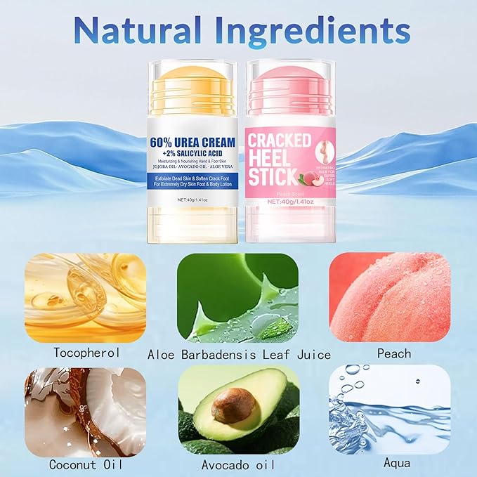 2Pcs Crack Feet Prevention Stick, Hydrating Heel Balm for Dry Cracked Feet,Moisturizing Foot Care Cream, Foot Balm Stick Intensive Repair Feets,Hands,Heels,Elbow and Knees and Softening Dry Skin