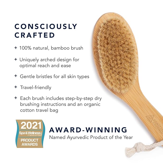 Travel Dry Brush Gift Set Bundle, Certified Organic Coconut Oil Travel Tube, Sustainable Bamboo Body Scrub Brush, Bundle for Skin Care, Great Gift, Exfoliation - Conscious Coconut