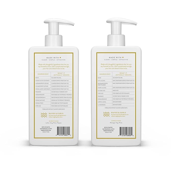 Native Coconut & Turmeric Shampoo and Conditioner Contain Naturally Derived Ingredients | All Hair Types, Color & Treated, Fine to Dry Damaged, Sulfate & Dye Free - 2-Pack