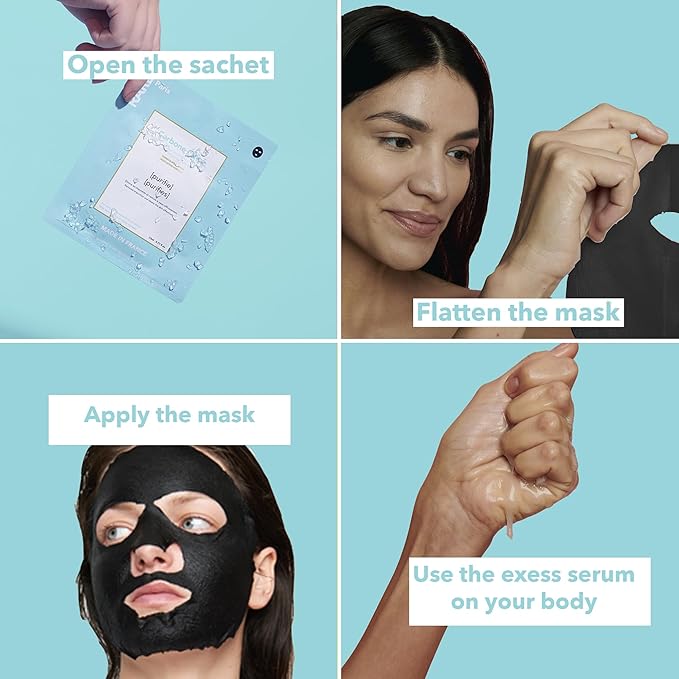 RARE Paris - Carbone Glacé - Purifying Carbon Black Facial Sheet Mask - Cleanses & Tightens - With Hamamelis & Mallow - Purifying, Firming & Revitalizing - Multi-Active Serum Formula - 1 Pack