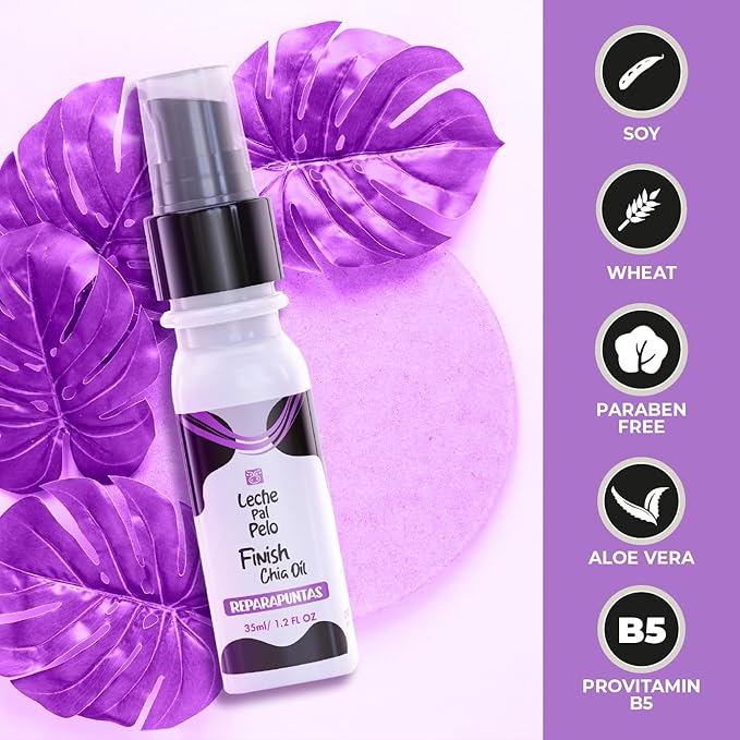 Leche Pal Pelo Chia Oil Split End Repair Treatment - Frizz Control, Non-Greasy Formula with Omega 3, Abyssinia, and Pro-V B-5 (1.2 fl.oz.)