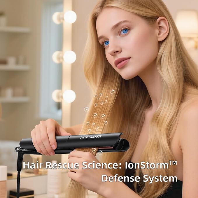 Flat Iron Hair Straightener and Curler 2 in 1, Professional 3D Floating Ceramic Plates with Travel Dual Voltage, Negative Ion, LED Display & Auto Shut-Off for Smooth, Shiny, Frizz-Free Hair