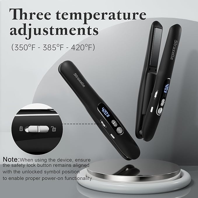 Cordless Hair Straightener and Curler 2 in 1, Portable Mini Flat Iron Adjustable 350°F-420°F Mini Travel Hair Straightener LED Display/5000mAh Ceramic Flat iron hair straightener for Women Men (Black)
