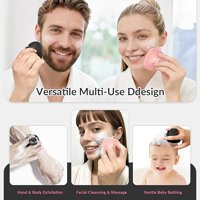 2 Pack Face Scrubber,Silicone Facial Cleansing Brush for Men & Women,Reusable Gentle Facial Waterproof Cleansing Skin Brush Exfoliating Scrubber for Sensitive Skin (Black/Pink)