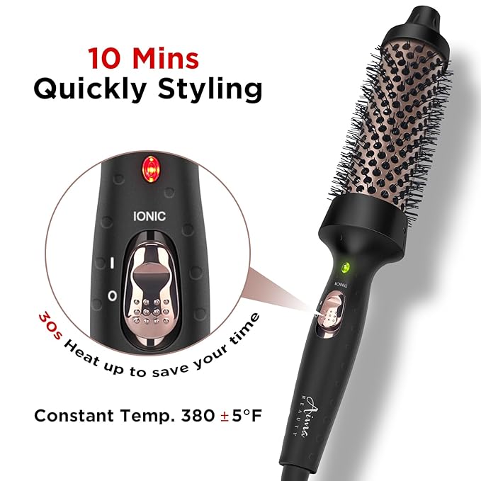 Aima Beauty Hot Brush, 1.3"/35mm Heated Curling Brush, Ion Hair Care Thermal Round Brush Makes Hair Smoother & Softer, Create Voluminous Curls Effortlessly, Dual Voltage, 60Mins Auto-Off, Black