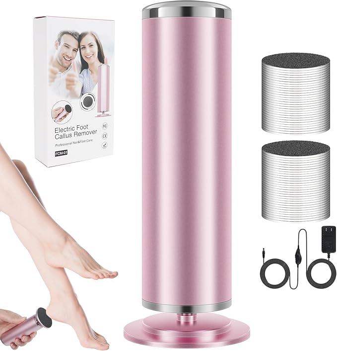 Electric Foot Callus Remover,Powerful Electric Foot File, Professional Adjustable Speed Pedicure Tool with 60 Pcs Replacement Sandpaper Discs for Dead Skin and Calluses-Pink