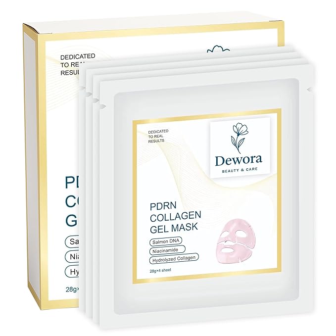 Salmon DNA PDRN Collagen Gel Face Mask hydrating anti-aging,firming,brightning,moisturizing,skincare all skin types 28g x 4 sheet Masks.