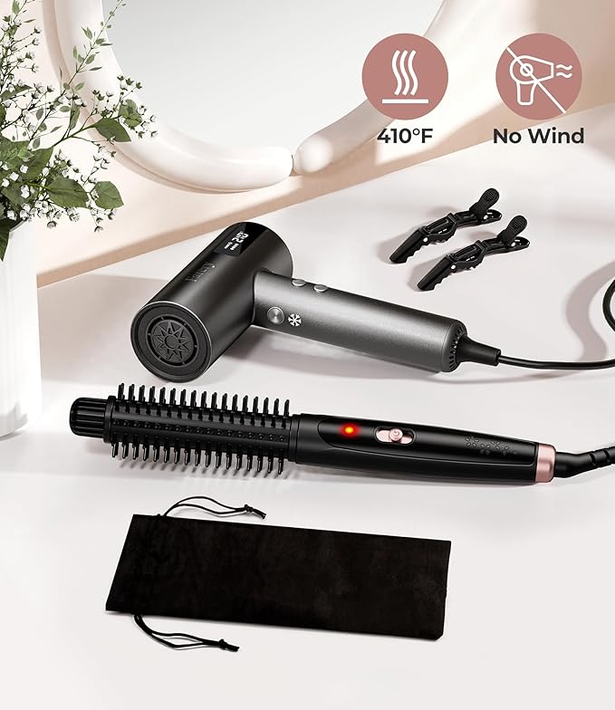 Farery 1 Inch Thermal Brush Curling Iron for Smooth Natural Curls – Anti-Scald Hard Bristles, Lightweight, One-Button Start, Dual Voltage Travel Hair Tool with 360° Swivel Cord, 410°F Fast Heat
