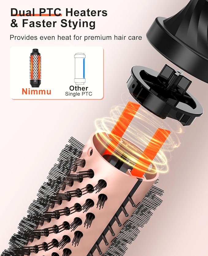 Nimmu Thermal Brush for Blowout Look, 1.5 inch Heated Round Brush, Curling Iron with 10 Temperature Control, Hot Styler Dual Voltage for Travel, Black Gold