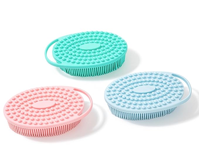 Premium Sensory Brush for Kids or Autism,Soft Silicone Body Scrubber,2 in 1 Sensory Room Occupational Therapy Brushes,Silicone Loofah,Pet Shower Brush Bath Brush Shampoo Brush(hangable-Oval-Blue)