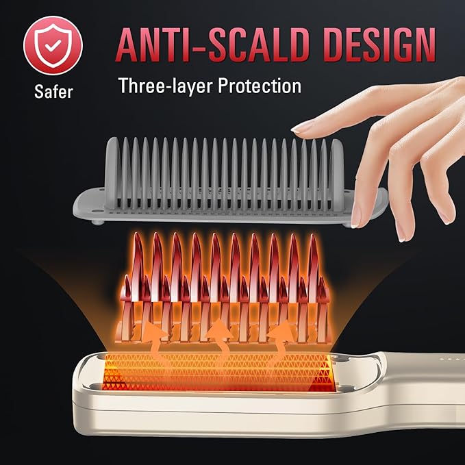SDLOGAL Hair Straightener Brush, Hair Straightener Comb Straightening Brush for Women, with 5 Temps & Fast Heating, Easy and Fast Salon-Style, Plus Dual Voltage Travel Friendly-(Beige)